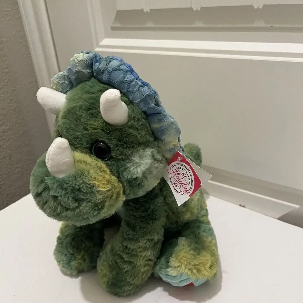 Destination Holiday Triceratops Green Plush Stuffed Animal Toy Heart 11”  2021
